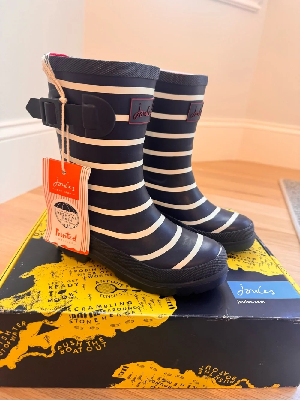 NWT - Joules Navy and White Striped Kids Rain Boots (size 12 - kids)
